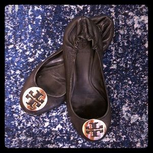 Classic Black Tory Burch Flats with Gold